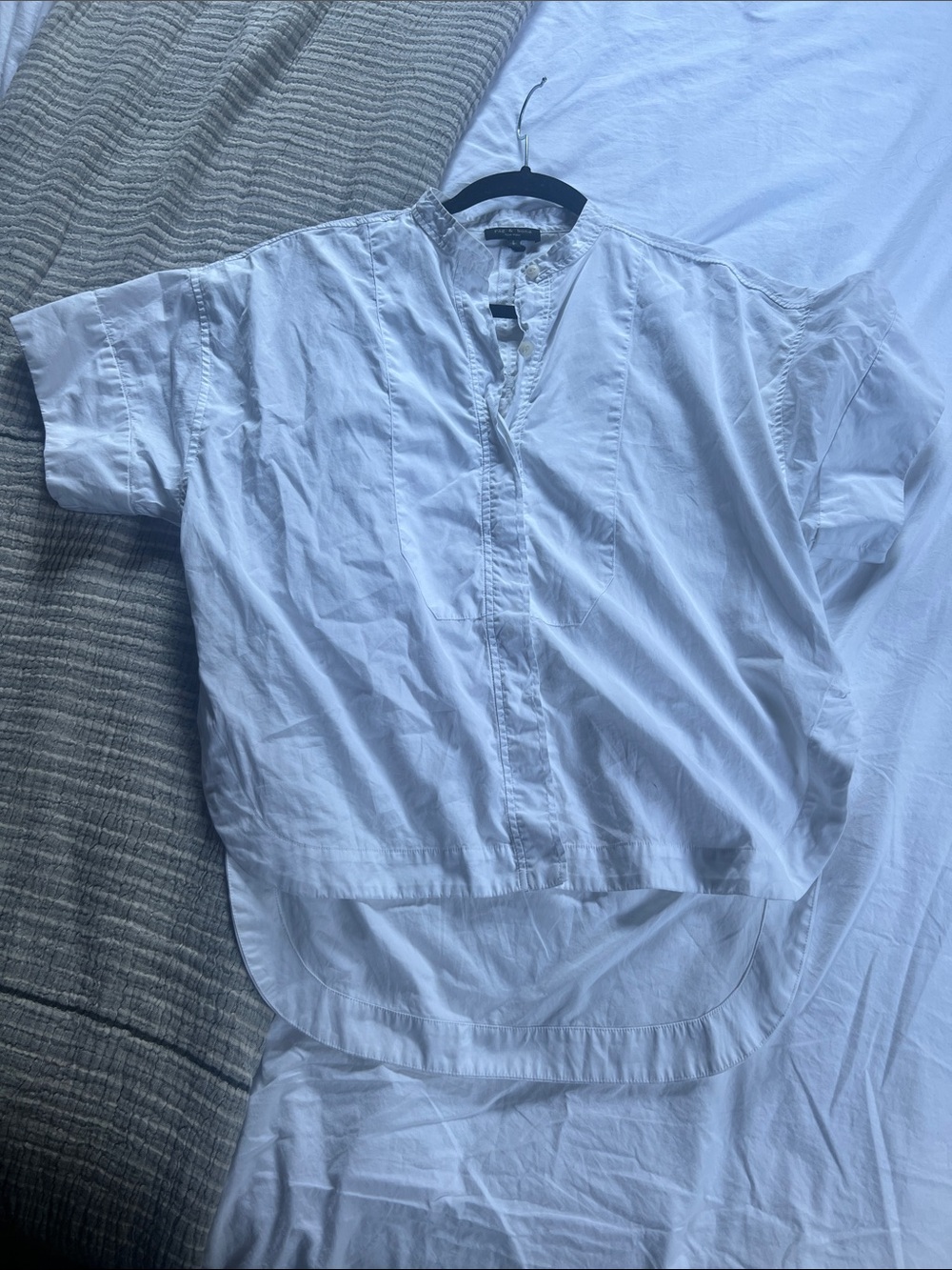 rag & bone White Short-Sleeve Button-Down Mandarin Shirt